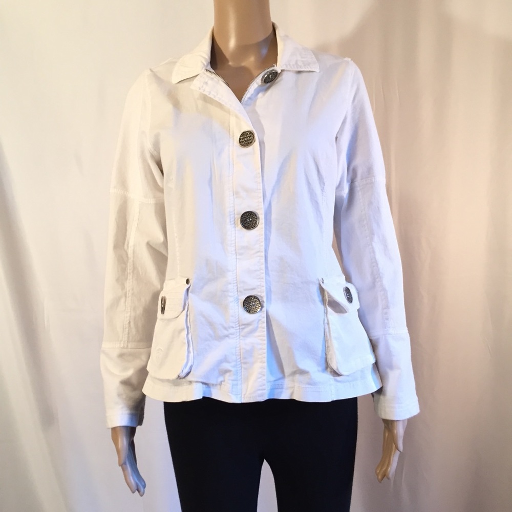 Oleg Cassini Sport White Button Zip Jacket
